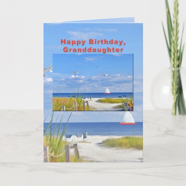 Carte Anniversaire, Petite-fille, Plage et Ocean View Ca (Devant)