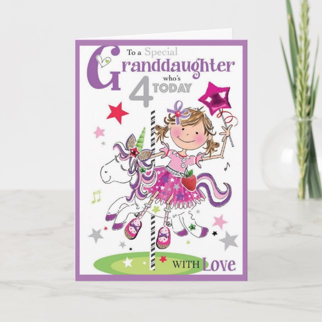 Carte Anniversaire - Petite-Fille Qui A 4 Ans Aujo (Devant)