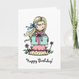Carte Anniversaire Petite Fille Tenante Présente