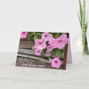 Carte Anniversaire Pétunia rose sur bois ancien