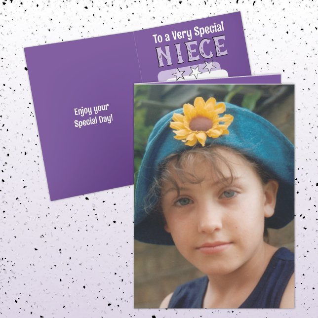 Carte Anniversaire photo blanche violette nièce spéciale (Créateur téléchargé)