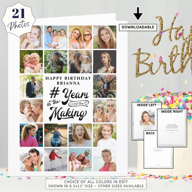 Carte Anniversaire Photo Collage 21 Photos Tout âge Pers (Créateur téléchargé)