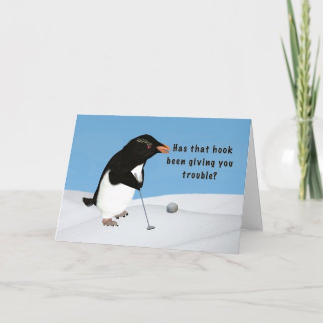 Carte Anniversaire, Pingouin Humoristique Jouer Au Golf (Devant)