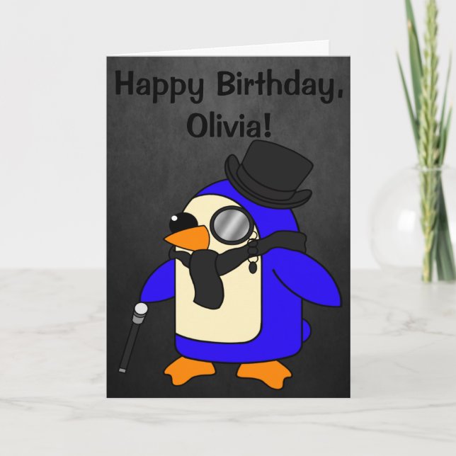 Carte Anniversaire Pingouin Pierre Noire personnalisable (Devant)