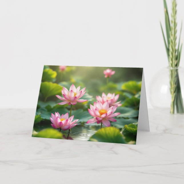 Carte Anniversaire Pink Lotus Flottant dans un étang (Devant)