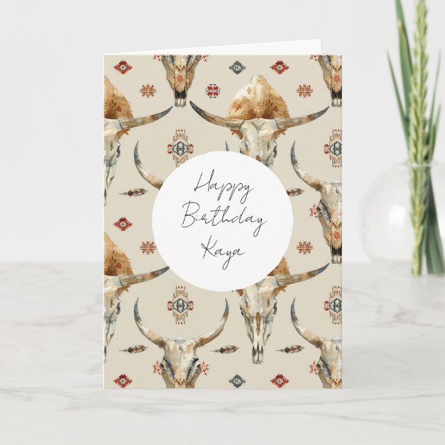 Carte Anniversaire Plumes Autochtones Tribales Crème Mar (Devant)