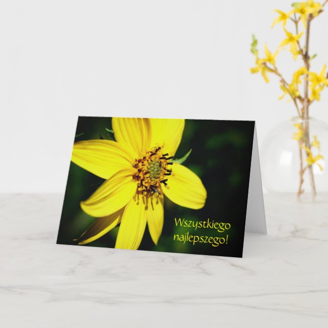 Carte Anniversaire polonais Sto Lat Tournesol (Fleur jaune)