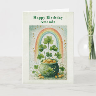 Carte Anniversaire Pot d'Or et Arc-en-Ciel Vintage