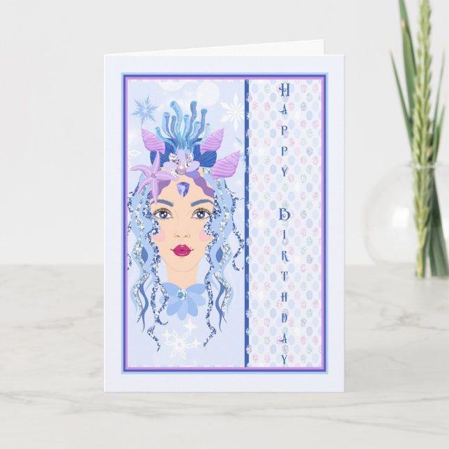 Carte Anniversaire pour 13 ans. Vielle fille en bleu (Devant)