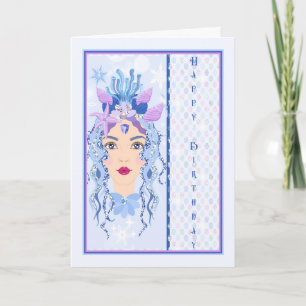 Carte Anniversaire pour 13 ans. Vielle fille en bleu