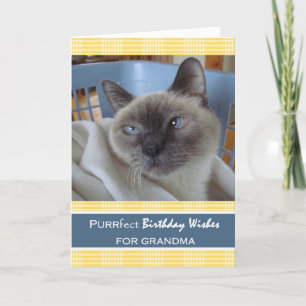 Carte Anniversaire pour grand-mère, Chat dans panier