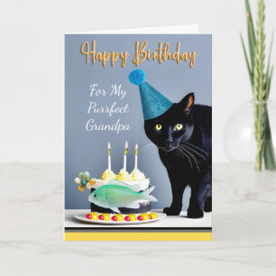Carte Anniversaire pour grand-père avec chat et gâteau n