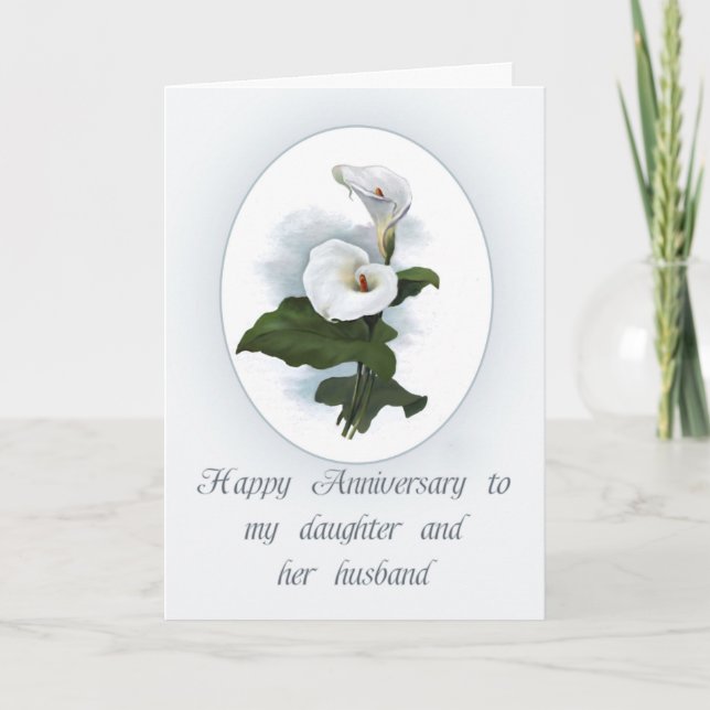 Carte Anniversaire pour la fille, zantedeschias élégants (Devant)