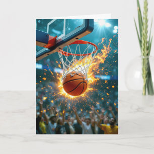 Carte Anniversaire pour le filleul Basketball enflammé d