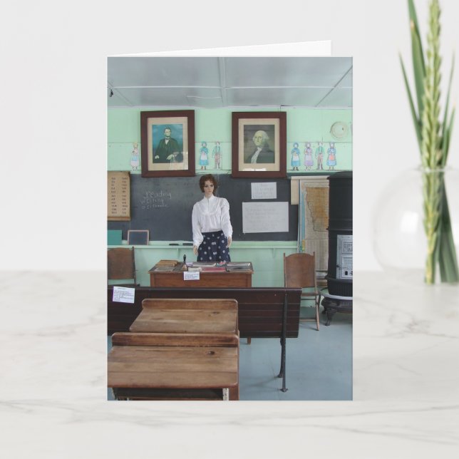 Carte Anniversaire pour l'enseignant, école d'une salle (Devant)