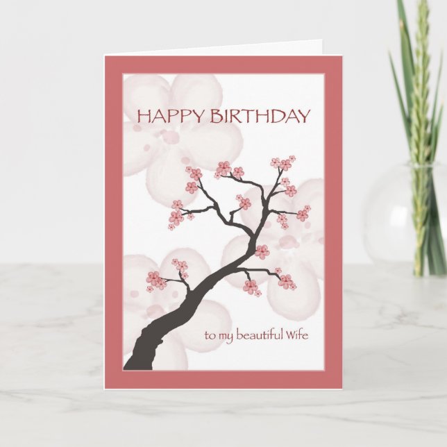 Carte Anniversaire pour l'épouse, arbre chinois de fleur (Devant)