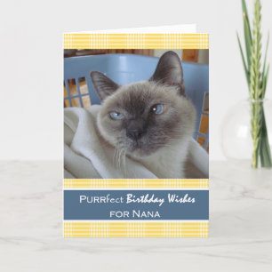Carte Anniversaire pour Nana, Chat de Siamese dans Panie