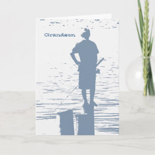 Carte Anniversaire pour petit-fils, garçon pêchant à par