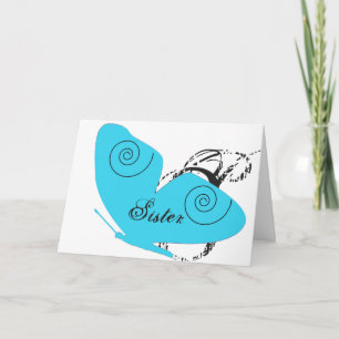 Carte Anniversaire pour soeur, grand papillon bleu clair