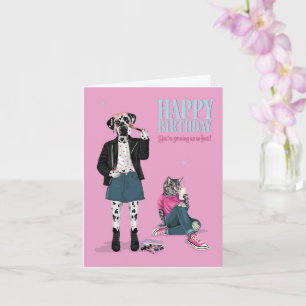 Carte Anniversaire pour son chien et chat habillé 