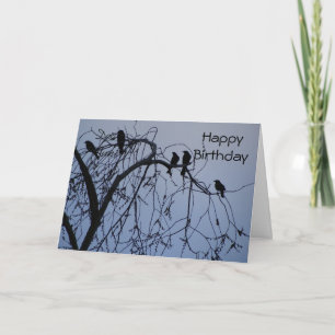 Carte Anniversaire pour tous, oiseaux noirs dans l'arbre