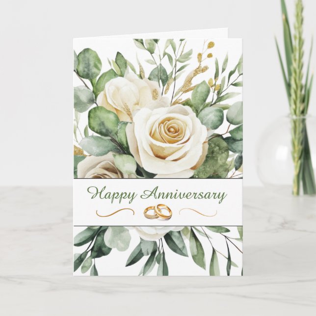 Carte Anniversaire pour un couple Elégant Bouquet de Ros (Devant)