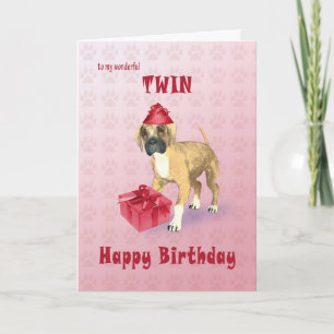 Carte anniversaire pour un jumeau avec un chiot