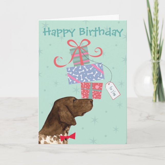 Carte Anniversaire présente le pointeur allemand à cheve (Devant)
