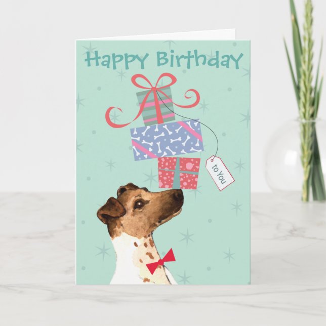 Carte Anniversaire présente Smooth Fox Terrier (Devant)