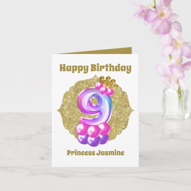 Carte Anniversaire Princesse 9Anniversaire ajouter nom s (Orchidée)