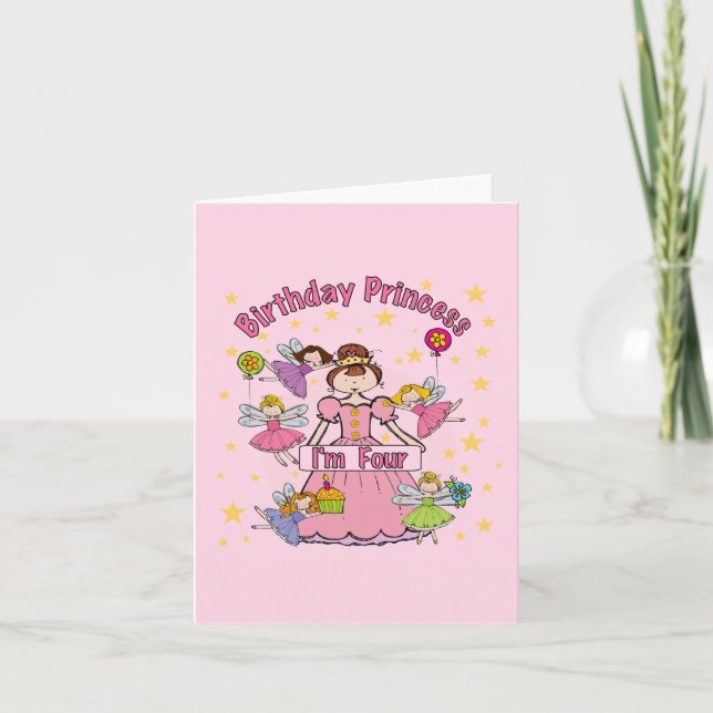 Carte Anniversaire Princesse Je suis quatre t-shirts et  (Devant)