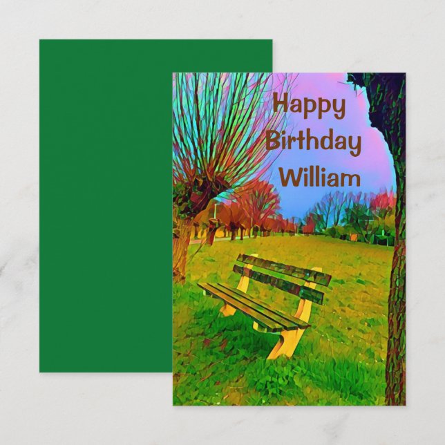 Carte Anniversaire Printemps Aquarelle Jardin Banc Pour  (Devant / Derrière)