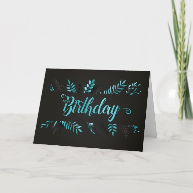 Carte Anniversaire Professionnel en Bleu Botanique (Devant)