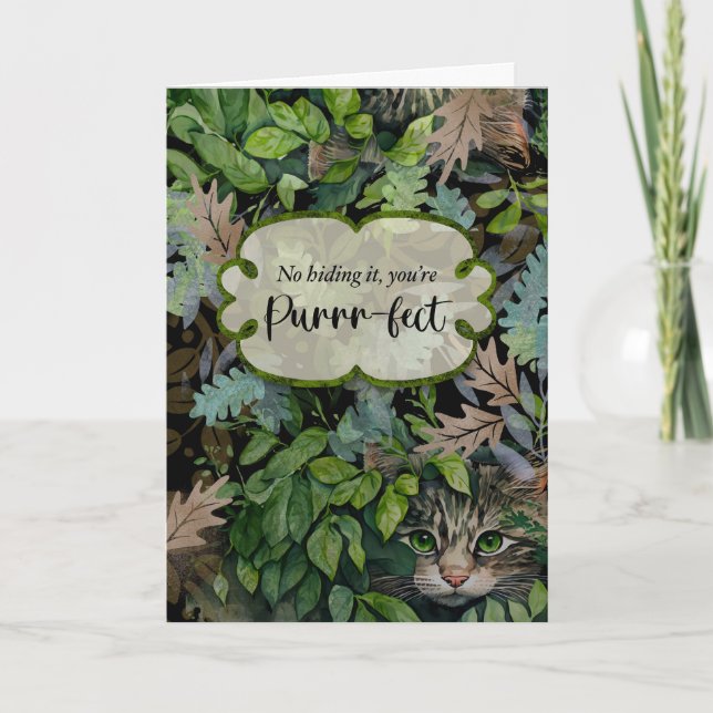 Carte Anniversaire Purr-fect Chat et Collage Feuille (Devant)