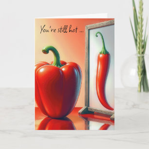 Carte Anniversaire Red Bell Poivre regardant dans un mir