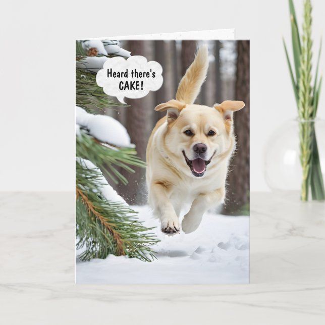 Carte Anniversaire Retriever Courir Dans La Neige (Devant)