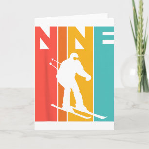 Carte Anniversaire rétro du 9e anniversaire de ski pour