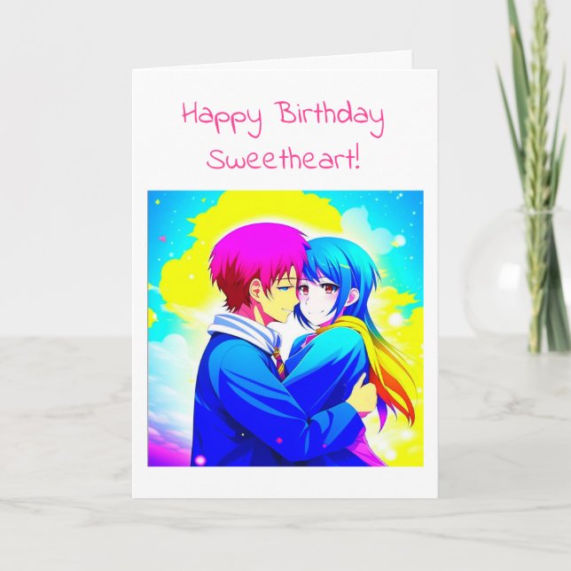 Carte Anniversaire romantique d'Anime Couple Personnalis (Devant)