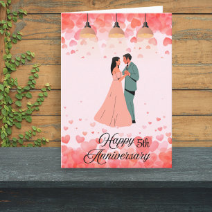 Carte Anniversaire romantique rose avec coeur et danse