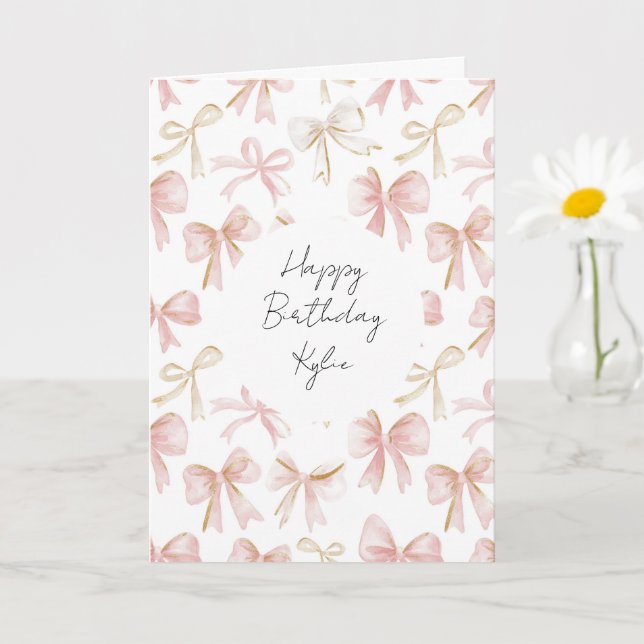 Carte Anniversaire Rubans Rose Féminin (Petite plante)