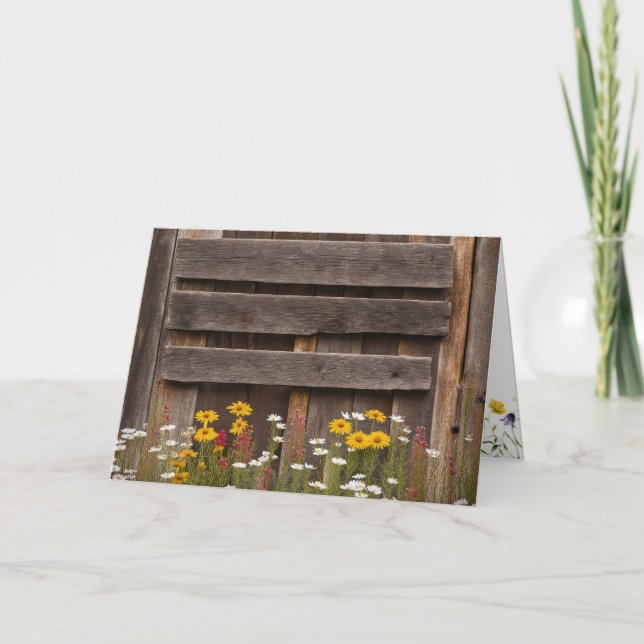 Carte Anniversaire Rustique Bois-Barnwood Avec Fleur sau (Devant)
