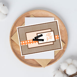 Carte Anniversaire Rustique Floral Orange