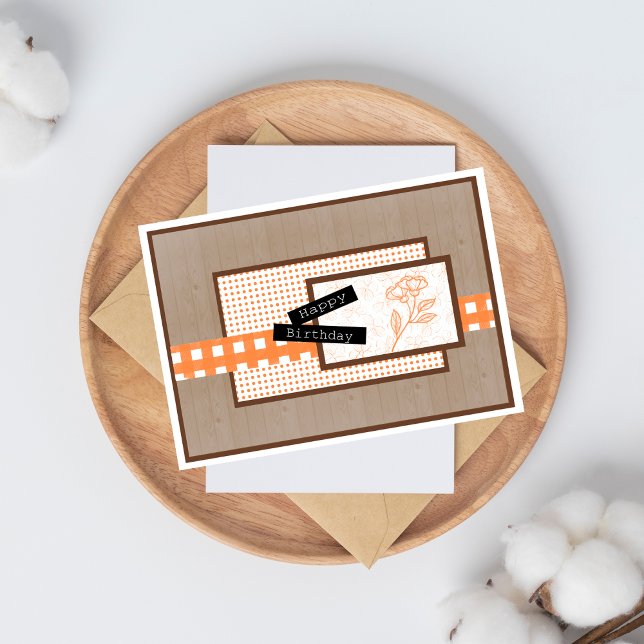 Carte Anniversaire Rustique Floral Orange (Créateur téléchargé)