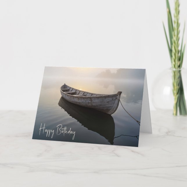 Carte Anniversaire Rustique Vieux bateau à rames sur un  (Devant)