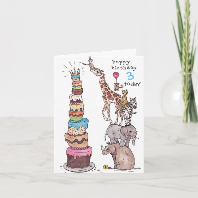 Carte Anniversaire - Safari Animaux Tall Cake (Devant)