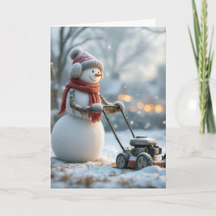 Carte Anniversaire Snowman Pousser une tondeuse