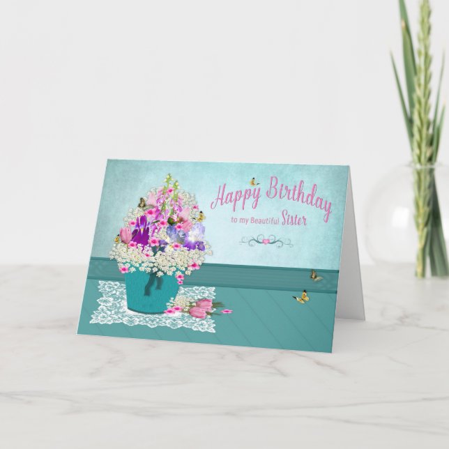 Carte Anniversaire - Soeur - Bouquet de fleurs (Devant)