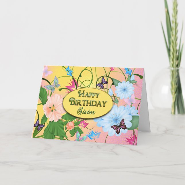 CARTE ANNIVERSAIRE - SOEUR - BOUTEILLES/FLEURS (Devant)