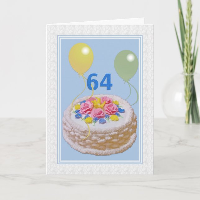 Carte Anniversaire, soixante-quatrième, gâteau et (Devant)
