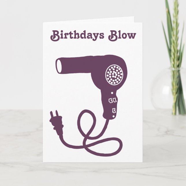 Carte anniversaire souffleur cheveux violet messag (Devant)